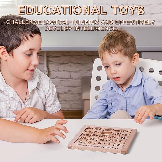 Wooden Number Sliding Puzzle，Brain Teasers Toy Tangram Slide Puzzle Game，Sequential Puzzles Board Game，Educational Toys for Kids and Adults（Number 1-24）