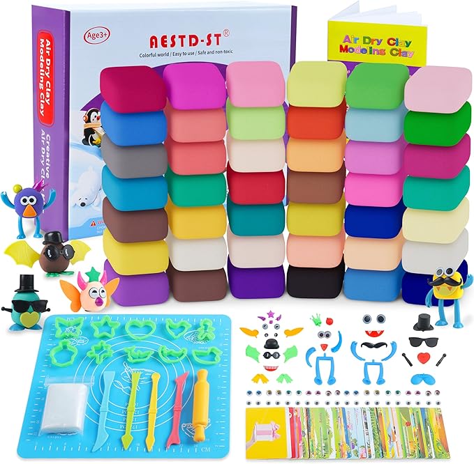 Air Dry Clay 42 Colors, Modeling Clay for Kids, DIY Model Magic Clay, Molding Clay Kit with Sculpting Tools, Non-Sticky Soft and Super Light, Arts and Crafts Gift for Boys Girls Kids