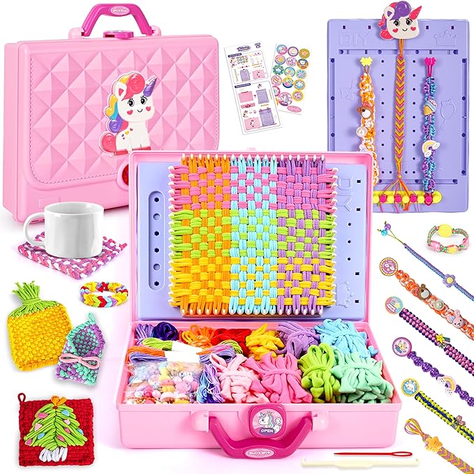 ELFJOY 2-in-1 Weaving Loom for Kids,Friendship Bracelet Kit,400+Pcs DIY Arts and Crafts for Girls, Weaving Looms for Bracelet & Potholder & Bag,Gift Ideas for 6-12 Years Old Kids