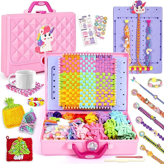 ELFJOY 2-in-1 Weaving Loom for Kids,Friendship Bracelet Kit,400+Pcs DIY Arts and Crafts for Girls, Weaving Looms for Bracelet & Potholder & Bag,Gift Ideas for 6-12 Years Old Kids