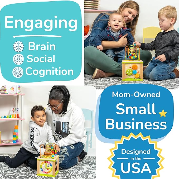 Toyventive Wooden Kids Baby Activity Cube - Girls Gift Set | 1st Birthday Gifts Toys for 1 One, 2 Year Old Girl | Developmental Toddler Educational Learning Girl Toys 12-18 Months | Bead Maze