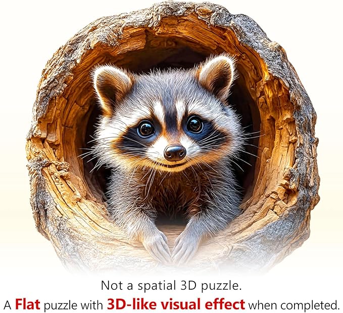 Wooden Jigsaw Puzzles, Tree Hole Raccoon Wooden Puzzles for Adults with Unique Shape, Adult Jigsaw Puzzle, Birthday Gifts for Adults, 13.4"x12.9" - 270pcs