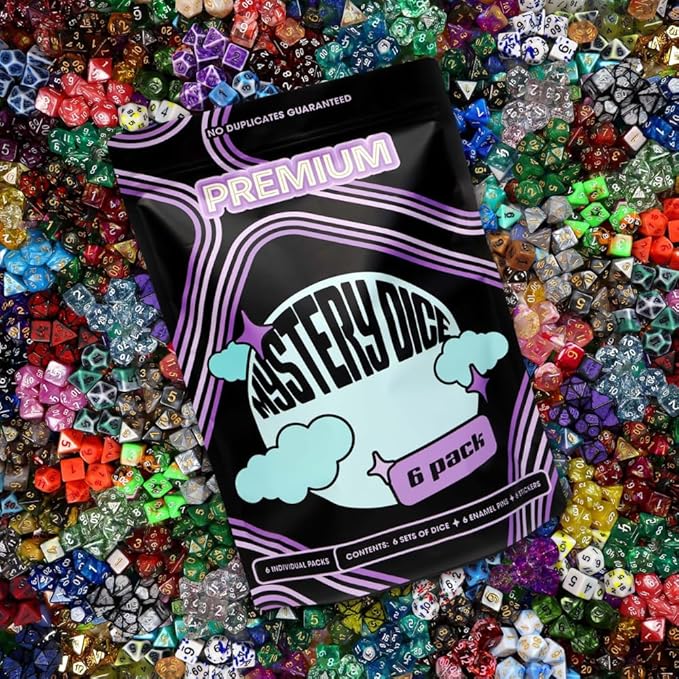 1985 Games Premium Mystery Dice, Set of 7 Polyhedral Dice, Heart Dice, Pink Dice, Suitable for Role Playing, Table Games (Premium Mystery Pack of 6)