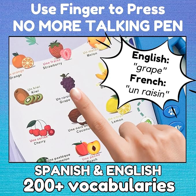 ZeenKind French English Talking Learning Book for Kids 2 3 4 5 6 Years Old, Learn French Interactive Audio Sound Books for Toddlers, Francais Educational Electronic Toys, Bilingual Musical Toy