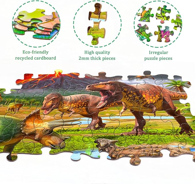 Puzzles for Kids Ages 4-6 – 2 x 60 Pieces Puzzles for Kids Ages 3-5 6-8 – World of Huge Dinosaurs – Learning Educational Toys for Boy and Girl (2 Packs)