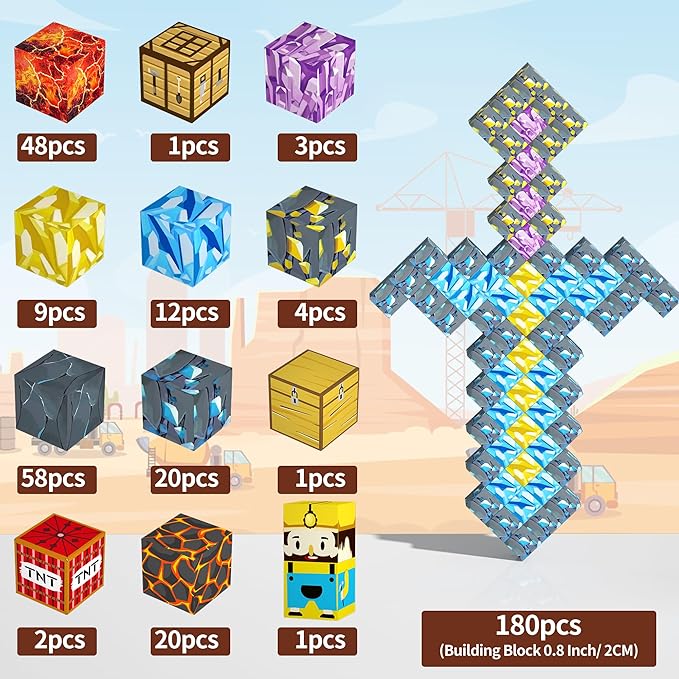 180PCS Magnetic Blocks, Magnetic Building Blocks for Kids, STEM Constructions Toy Magnet Building Sets for Boys Girls Age 4-8, Sensory Stacking Toy Christmas Birthday Gifts for Kids, 0.8" Size