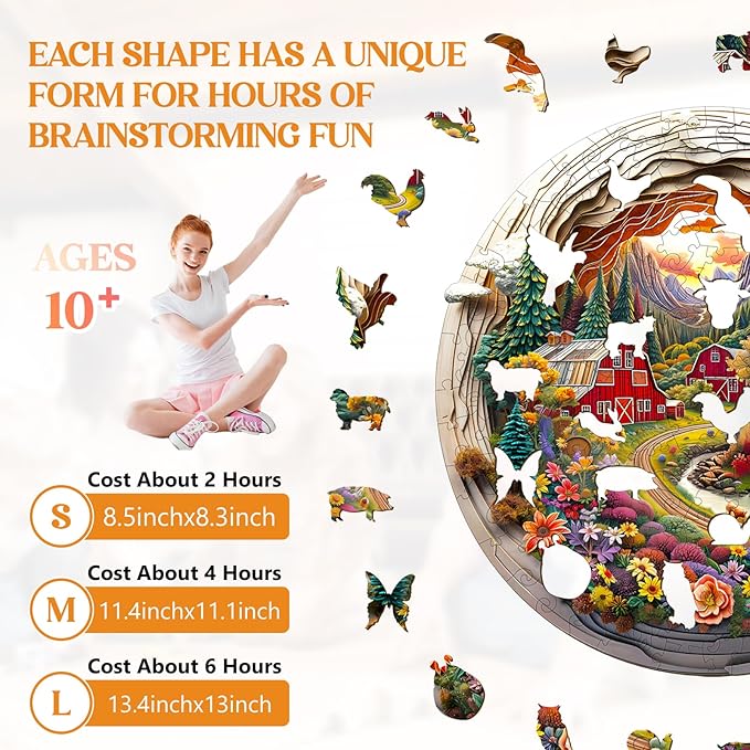 Wooden Puzzles for Adults, Wooden Jigsaw Puzzles for Adults Kids, 3D Farm Unique Shaped Wood Puzzles Adult, Creative Birthday Gifts for Friends Family Game, Home Decor (8.5 * 8.3in 100pcs)