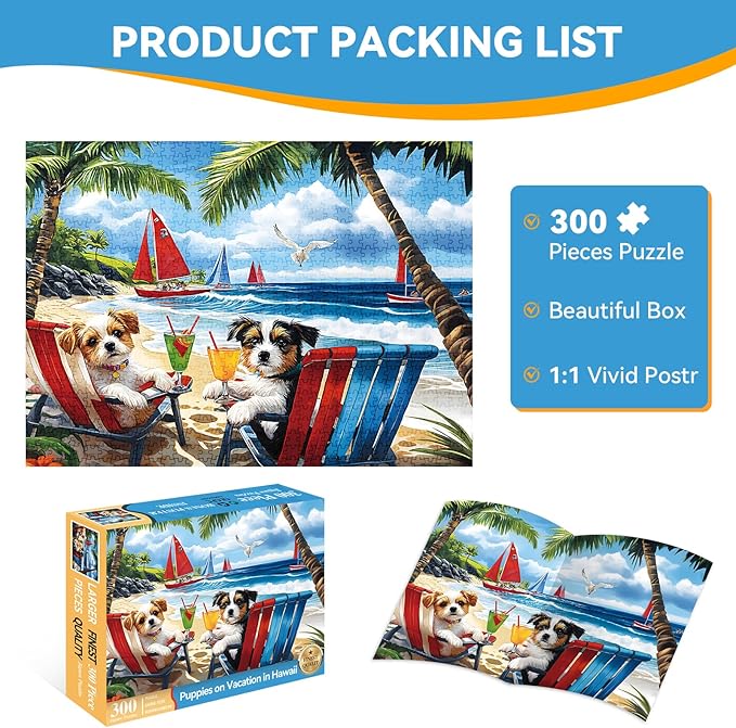 300 Piece Jigsaw Puzzle for Adults, Kids, and Seniors – Cute Dogs Puzzle, Large Pieces, Eco-Friendly Recycled Cardboard, Perfect Family Activity and Gift Idea (20.5 x 15 in)