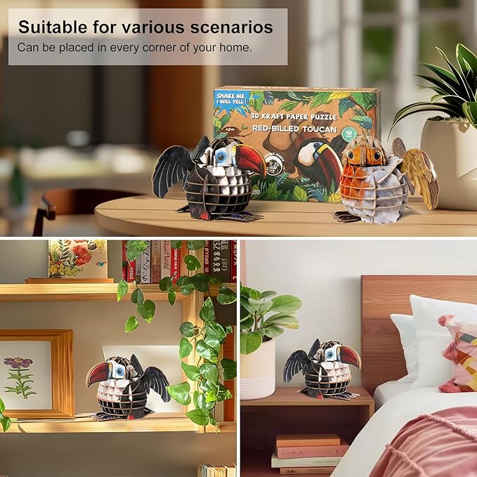 Red-Billed Toucan Bird 3D Paper Puzzle for Kids, Animal Puzzle with Sound, Best Gift for Girls, Crafts for Girls Age 8-12 Years Old…