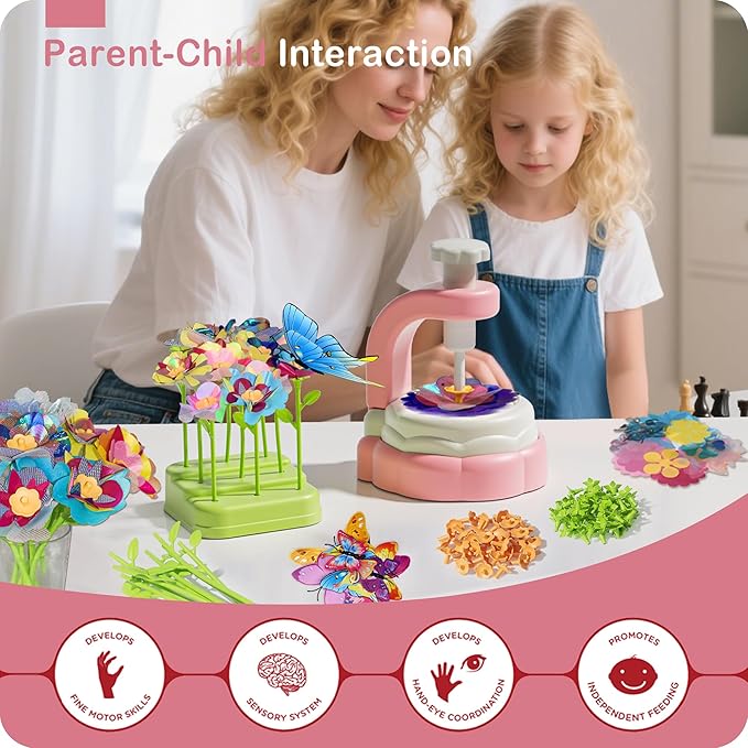 DIY Fabric Flower Bouquets Toys - Arts and Crafts for Kids 4 5 6 7 8, Arts & Crafts Flower Making Kit for Kids Girls, Educational Activity Toys for Girls Boys, 4 5 6 7 8 Year Old Girl Birthday Gifts