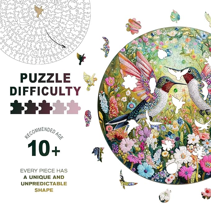 Wooden Jigsaw Puzzles, Embroidered Hummingbird Wooden Puzzles for Adults with Unique Shape, Adult Jigsaw Puzzle, Birthday Gifts for Adults, 8.4"x8.5" - 100pcs