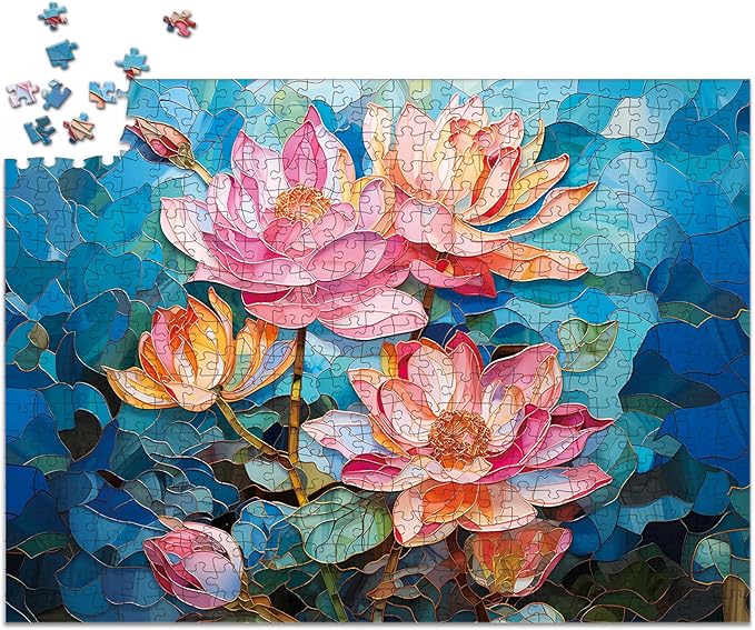 500 Piece Hard Challenging Jigsaw Puzzle for Adults and Teens and Kids, Fun Perfect Idea Gift for Happy Family Games Lotus Flower