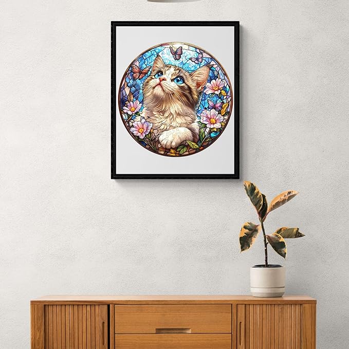 Wooden Puzzle 100PCS Ragdoll and Butterfly Unique Shape Advanced Wood Puzzle for Adults,Holiday Birthday Gift,Craft kit (Ragdoll and Butterfly, Large)