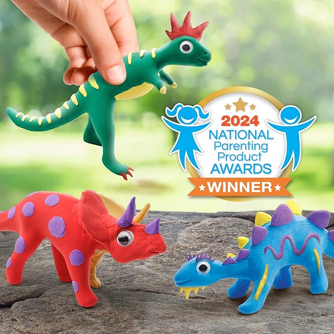 NATIONAL GEOGRAPHIC Clay Dinosaur Arts & Crafts Kit - Dinosaur Air Dry Clay for Kids with 5 Clay Colors, 5 Dino Skeletons & Googly Eyes, Dinosaur Activity for Girls and Boys Ages 4 5 6 7 8 9 & 10