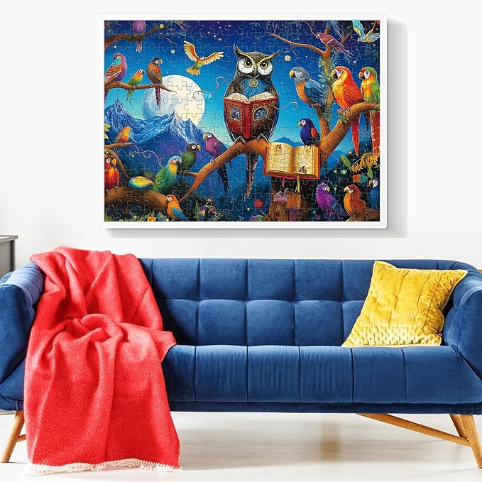 300 Pieces Owl Puzzle for Adults, Parrot Jigsaw Puzzle 300 Pieces Recycled Cardboard Jigsaw Puzzles for Adults, Family Challenging Game Home Decor Gift Toy for Teens Kids Seniors 20.5×15 in