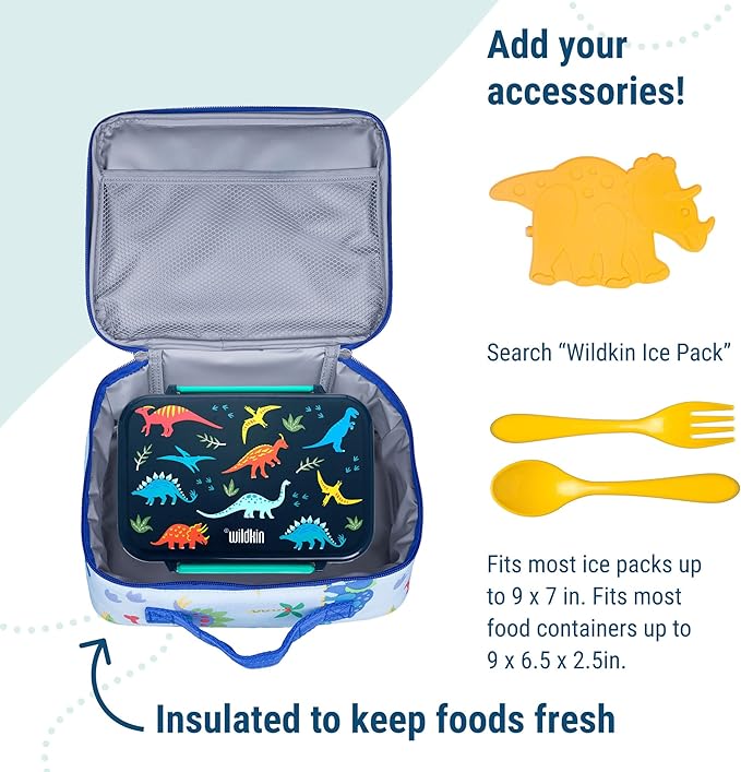 Wildkin Kids Insulated Lunch Box Boys – Durable and Reusable for School & Travel (Dinosaur Land)