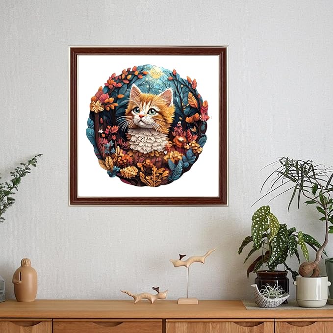 Wooden Puzzle, Cute Cat Puzzle 500 Pieces Unique Shape Advanced Wooden Jigsaw Puzzle, Challenge Jigsaw Puzzle for Family Game(16.9 x 16.8 in)