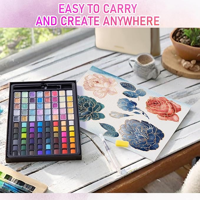 Falling in Art Watercolor Paint Set, 88 Colors Watercolor Paints, Painting Set with Water Brush and Sponge, Perfect Starter Kit for Beginners and Professionals