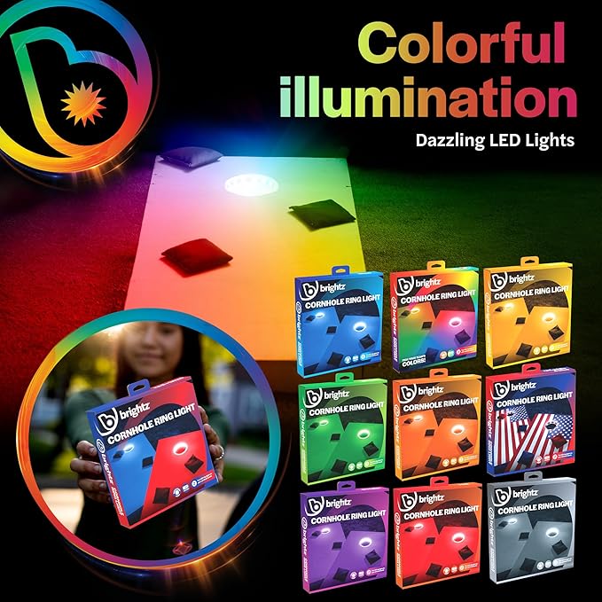 Brightz LED Cornhole Board Ring Lights, 2-Pack - 48-Hour Battery Life - Illuminate Your Game with Dazzling Glows and Ultimate Style for Non-Stop Evening Fun and Excitement (Includes Hole Lights Only)