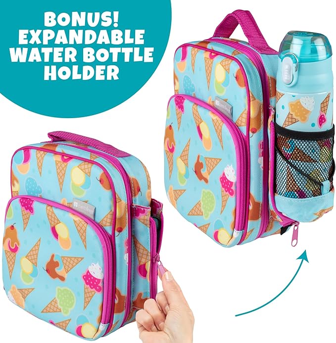 Kids Insulated Lunch Box w Snack Pocket & Expandable Water Bottle Holder For Girls- Waterproof Lunchbox Tote Keeps Food Hotter or Colder Longer - Reusable Back to School Bag Fits Most Bento Containers