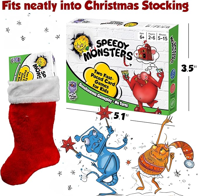 Speedy Monsters - Kids Card Games Ages 4-8, 8-12, Fun, Matching Card Games for Kids 8-12. Speed Color Monster Game, Reflex & Strategy Game for Travel& Game Night with Cute Monster Cards, 2-6 Players