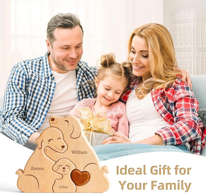 Family Dog Puzzle, Personalized Wooden Puzzles with 2-5 Family Members Names, Perfect Fathers Day Mothers Day Birthday Anniversary Wedding Gifts for Women Men