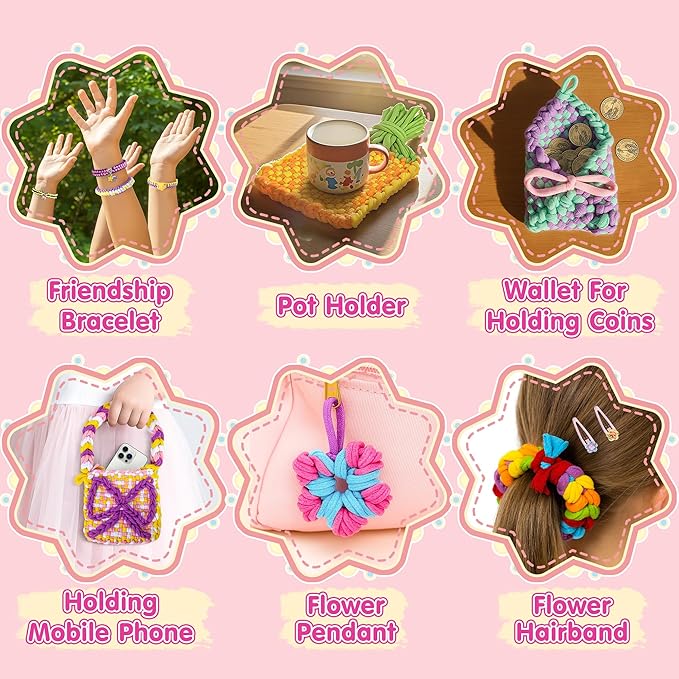 ELFJOY 2-in-1 Weaving Loom for Kids,Friendship Bracelet Kit,400+Pcs DIY Arts and Crafts for Girls, Weaving Looms for Bracelet & Potholder & Bag,Gift Ideas for 6-12 Years Old Kids