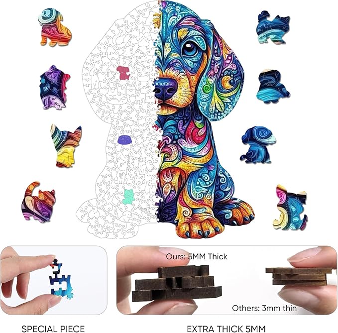Ruikiyart Wooden Puzzles for Adults,500 Pieces Golden Retriever Puppy Jigsaw Puzzles for Adults and Kids,Unique Shaped Liberty Jigsaw Puzzles,Best Gifts,19.3x14.47Inches