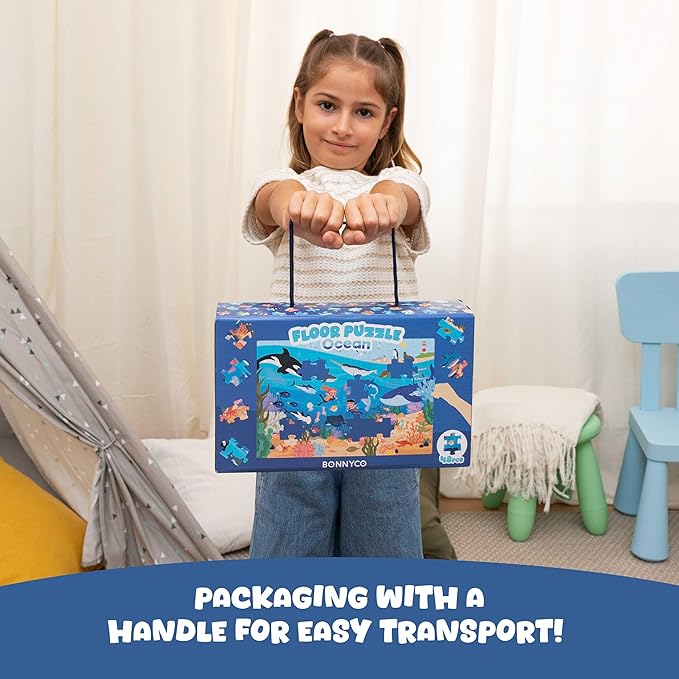 BONNYCO Giant Floor Puzzles for Kids of Sea Animals with 48 Large Pieces. Jumbo Puzzle 36.2 x 24.4 in, Gifts for Boys and Girls, Educational Kids Toys Ages 2-8