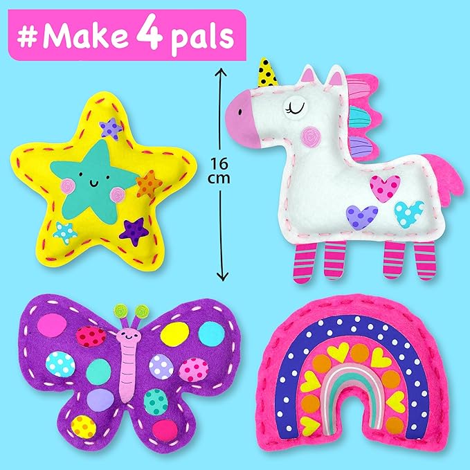 EZCRA Easy Arts and Crafts for Kids - No Mess Sewing Kit for Kids - 4 Easy to Do Unicorn Sewing Projects - Fun Felt Stickers - Tools with Instruction - Gifts for Girls Age 4,5,6,7,8
