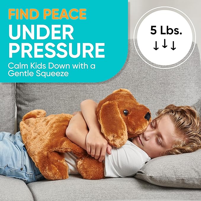 FRIENDLY CUDDLE Weighted Lap Blanket for Kids & Adults – Molly Weighted Blanket – ASD, Sensory Processing Weighted Stuffed Animals Dog Toy – Microwavable Weighted Lap Pad for Kids, 5 Lbs