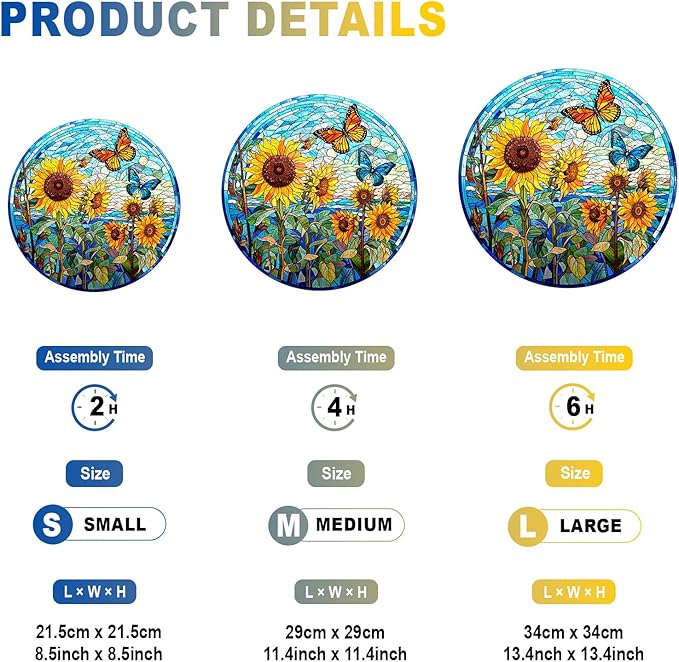 Wooden Puzzles for Adults - Stained Glass Sunflower Wooden Jigsaw Puzzle - Unique Animal Shaped Wood Puzzles Adult - Christmas Birthday Gifts for Adults/Friends/Family - 200pcs 11.4 * 11.4in