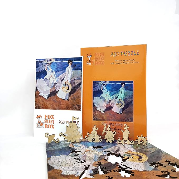 Wooden Jigsаw Puzzle for Adults - Uniquely Shaped Pieces - Made in The USA by FoxSmartBox - 190 Pieces - Strolling Along The Seashore