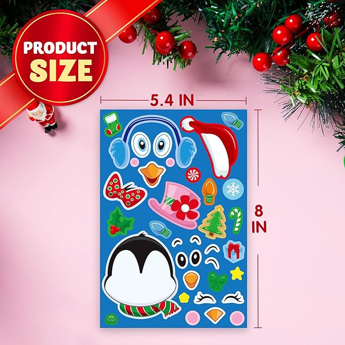 JOYIN 48 Pcs Christmas Make-a-face Sticker Sheets Make Your Own Characters Mix and Match Sticker Sheets with Santa Santa, Reindeer, Gingerbread, Snowman and Elf, Kids Party Favor Supplies Xmas Craft