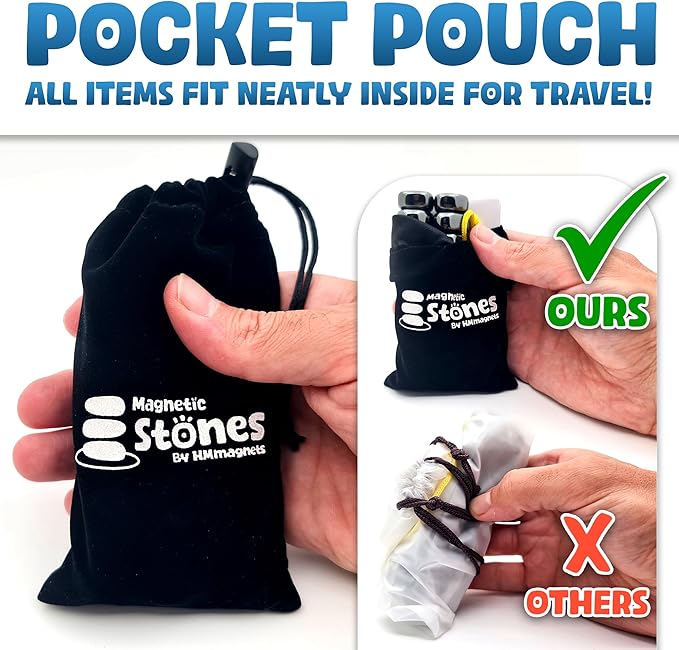 Upgraded (Multi-Level) Magnetic Chess Game with Stones - Clear & Simple Instructions | Premium Set with 20 Larger & Stronger Stones, Adjustable Rope, 2 Dice & Travel Pouch | Perfect for Kids & Adults