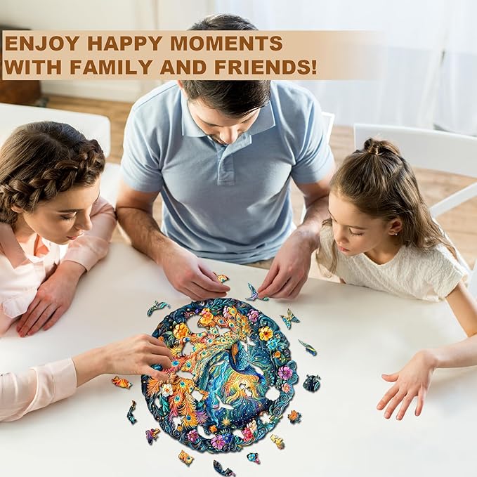 Wooden Puzzles for Adults,Peacock Puzzle, Unique Shaped Wooden Jigsaw Puzzles for Adults, Family Puzzle(13.4 * 13.4 in 300pcs)