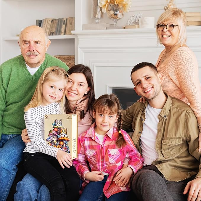 Wooden Puzzles for Adults, Cat Family Wooden Jigsaw Puzzles for Adults Kids, Unique Shaped Wood Puzzles Adult, Creative Birthday Gifts for Friends Family Game(11.4 * 10.2in 170pcs)