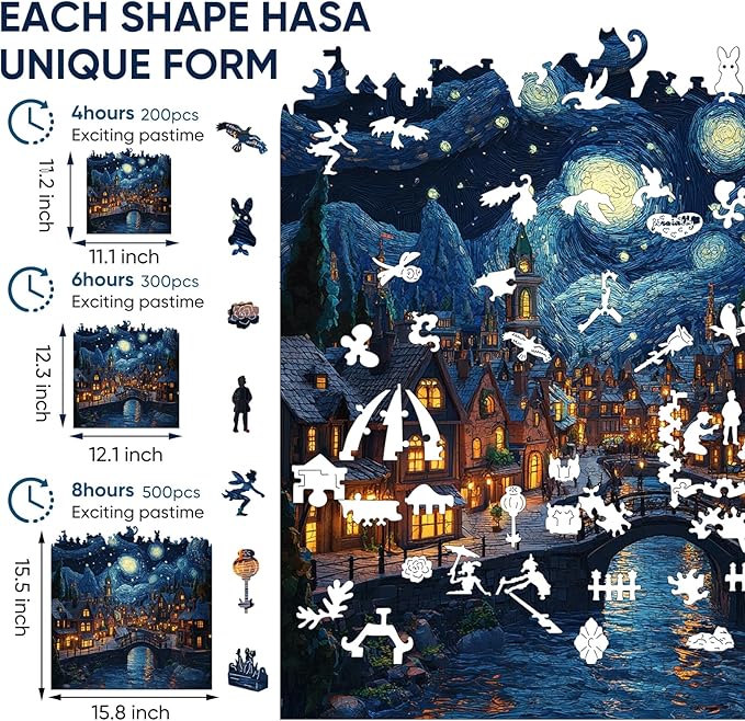 Wooden Puzzles for Adults 300 Piece, Hard Impossible Wood Puzzles for Adults, Unique Shaped Landscape Painting Challenge Puzzle, Exquisite Packaging, Best Gifts Toys for Family Friends