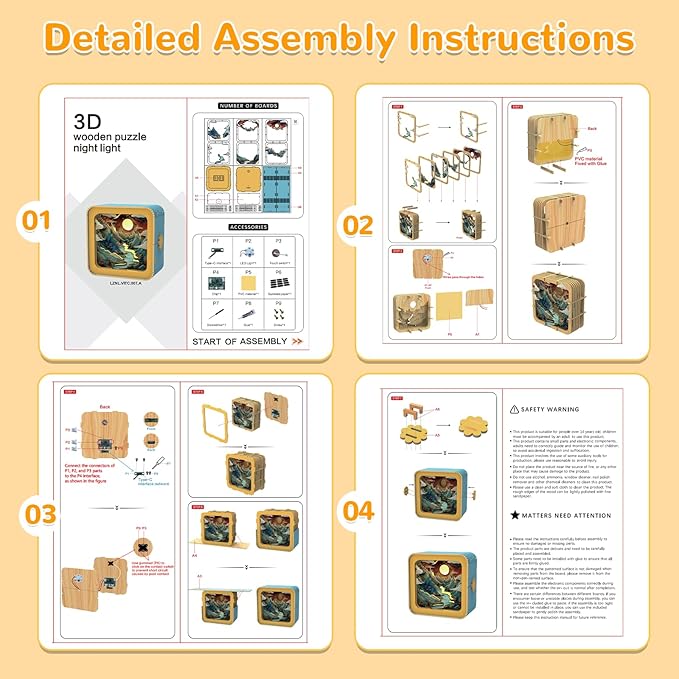 3D Wooden Puzzle Night Light, Valley Sunset DIY Puzzles for Adults, Eye Care Night Light with Touchable Switch, Personalized Gifts for Family Friend DIY Puzzle Lover