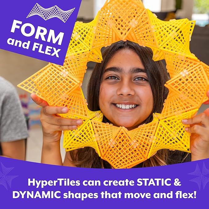HyperTiles Hyperbolic Building Toy - 3" x 3" STEM Educational 3-Dimensional Adventure: 48 Tiles & 80 Connectors for Logic & Creativity - Infinite Shapes that Flex and Hinge - by Fun In Motion Toys