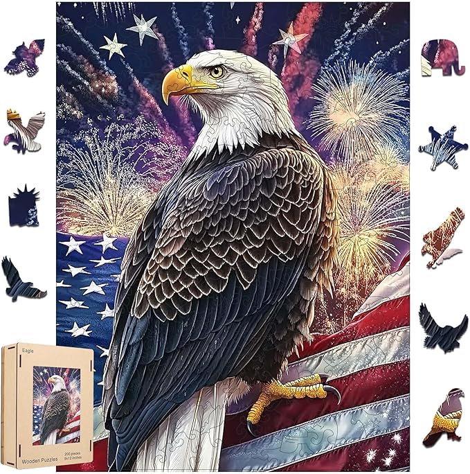 Wooden Jigsaw Puzzle, 500 Pcs Unique 3D Shape Jigsaw Puzzles, Wood Puzzle Gift Box Packing, Medium Size Letter, Creative Gift for Adults and Kids, Fun Challenging (EA2Eagle, 500PCS)