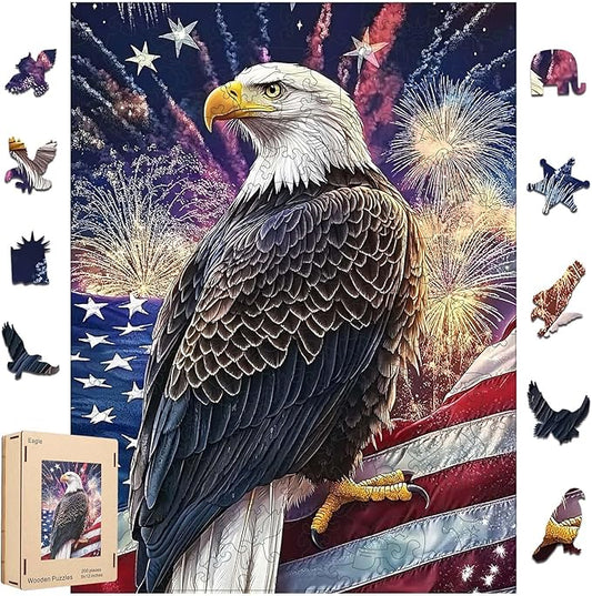 Wooden Jigsaw Puzzle, 500 Pcs Unique 3D Shape Jigsaw Puzzles, Wood Puzzle Gift Box Packing, Medium Size Letter, Creative Gift for Adults and Kids, Fun Challenging (EA2Eagle, 500PCS)