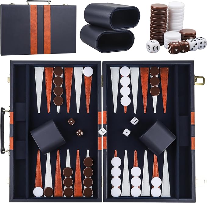 Froggod 15 inch Backgammon Sets for Adults - Classic Board Game for Adults - Portable Travel Backgammon Set for 2 Players - Perfect Adult Board Games for Gifts & Family Fun(Blue)