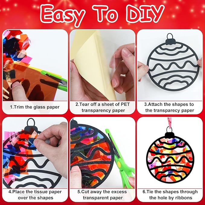 EggSun 36 Sets Christmas Ball Suncatchers Craft Kit for Kids Ornaments Stained Glass Effect Window Arts and Crafts Kit for Classroom Holiday Birthday Projects Home Party Favors Decorations Ages 4 8 12