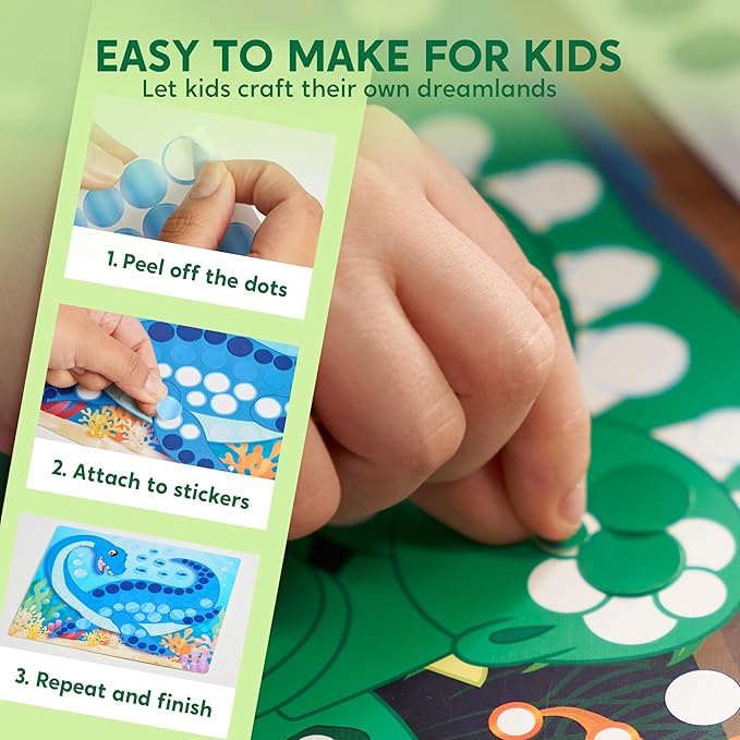 Klever Kits Dot Art Kit for Kids, No Mess Sticker for Toddler 3-7, Craft Kits, DIY Creative Activity, Travel Toy, Birthday Gifts for Boys Girls (Dinosaur)