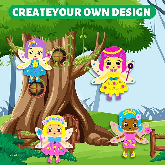 VKPI 4 Pieces EVA Foam Art Crafts Gift Kit, Creative Make Your Own Fairies, Cartoon Foam Paper Craft Projects for Kids Ages 4+ Toddler, Preschool Learning Toy for Birthday Party Favor Supplies