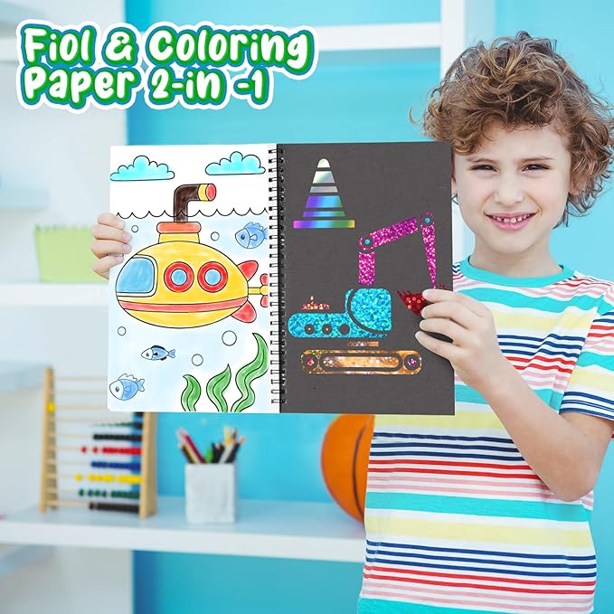 Art & Craft Activity,Foil Craft Traffic DIY Art Fun Kits,No Mess Creative Foil Art Kits Set Drawing Game for Kids,Birthday Gifts Crafts Supplies Travel Toys for Girls Boys Ages 4 5 6 7 8 9 Year Old