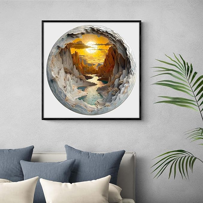 Wooden Puzzles for Adults - Cave Wooden Puzzle - 3D Visual Effect Puzzle with Unique Shapes - Eco-Friendly Home Office Decor (M-11.4 * 11.4in)