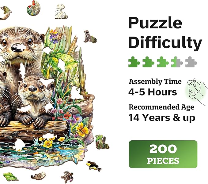 Jigfoxy Wooden Puzzles for Adults, Otter Wood Puzzles Adult, Unique Animal Shape Wooden Jigsaw Puzzles for Adults, Birthday Gifts for Puzzle Lovers, Family (M-11.4 * 10.9in-200pcs)
