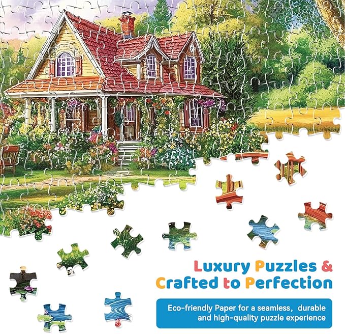 300 Piece Jigsaw Puzzle for Adults – Dream Garden Floral Cottage, Creek & Geese – Premium Relaxing Puzzle Game for Home Decor or Gift (20.5" × 15")